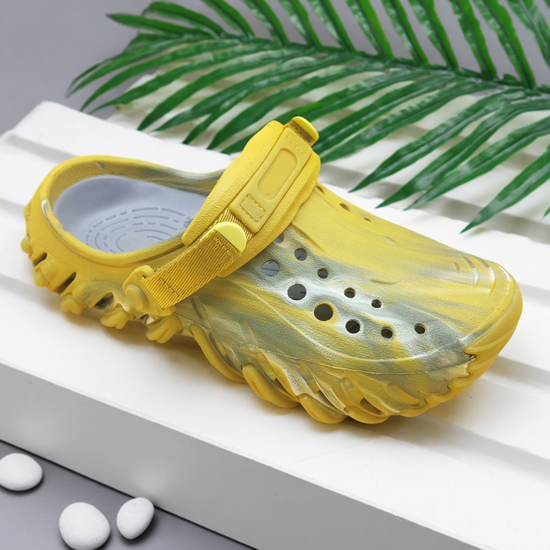 夹色波纹防滑包头沙滩洞洞鞋