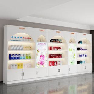 化妆品展示柜货架美容院产品形象柜护肤产品陈列柜理发美甲店展架