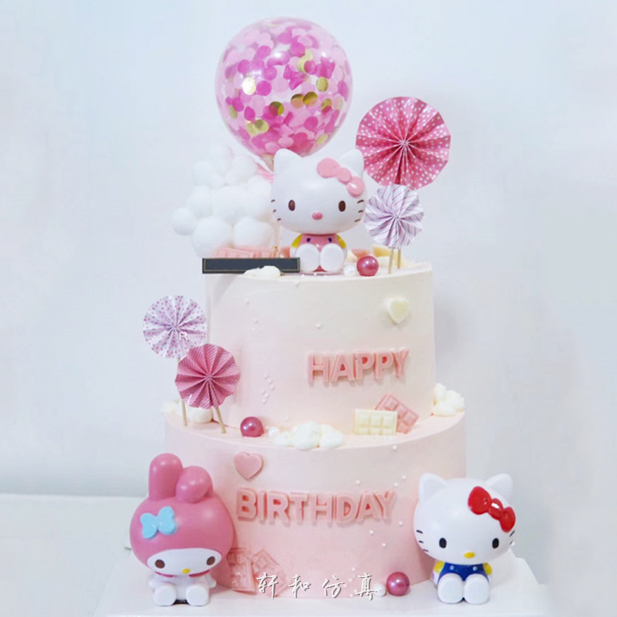 轩和仿真蛋糕模型网红新款凯蒂猫KT小朋友生日假蛋糕卡通样品道具