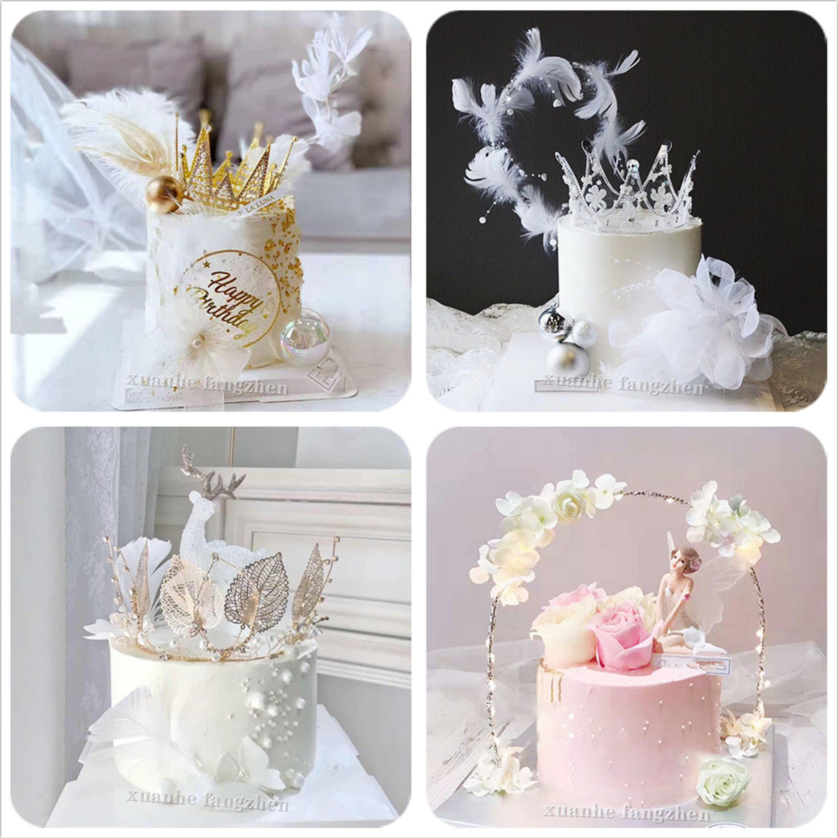 时尚精美蛋糕模型创新网红告白生日礼物皇冠花仙子羽毛仿真假蛋糕