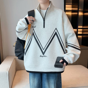 春秋款立领半拉链卫衣男孩初中高中学生青少年大童男装帅气上衣服