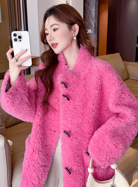 复合皮毛一体外套宽松颗粒羊剪绒大衣女中长款2025海宁羊羔毛皮草