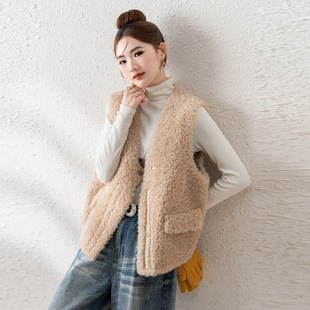 2025秋冬外穿羊羔毛马甲潮全羊毛皮毛一体皮草保暖短外套女款上衣