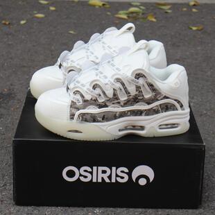 男女运动休闲百搭滑板鞋 FTP联名舌气垫面包鞋 白色迷彩OSIRIS厚鞋