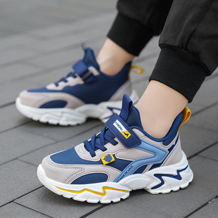 晋江男童运动鞋春秋新款皮面防水儿童透气网面学生轻便防滑跑步鞋