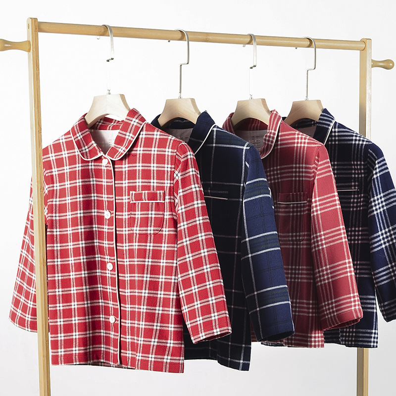 磨毛格子法兰绒开衫家居服套装