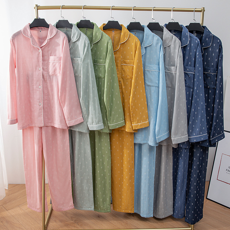 出口日本春夏季全棉纱睡衣女