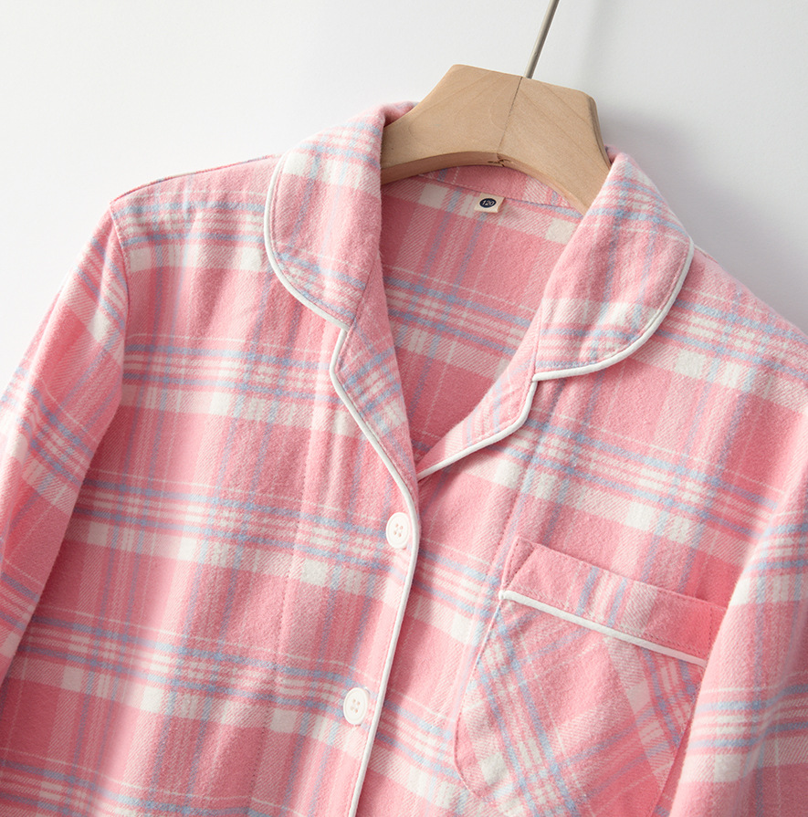 秋冬儿童中大童纯棉绒布磨毛睡衣格纹双股绒男女童家居服套装春秋