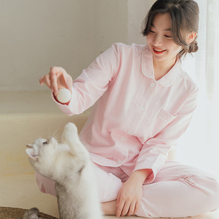 春秋 全棉家居服套装 外贸日单秋冬纯棉磨毛绒布睡衣女士长袖 大码