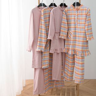 亲子睡衣秋冬加厚纯棉磨毛双股绒长裙长裤女童睡衣套装家居服女士