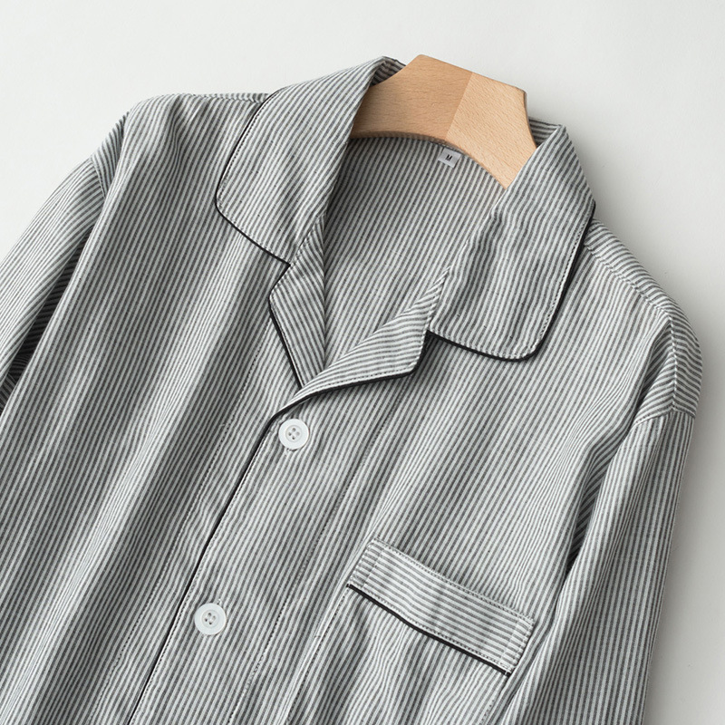 男士睡衣家居服长袖全棉双层