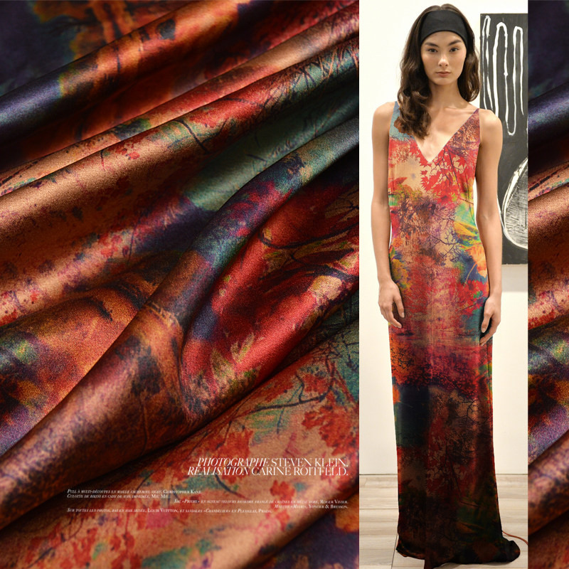 江南印象进口100silk真丝弹力改良香云纱面料服装原创品牌布料