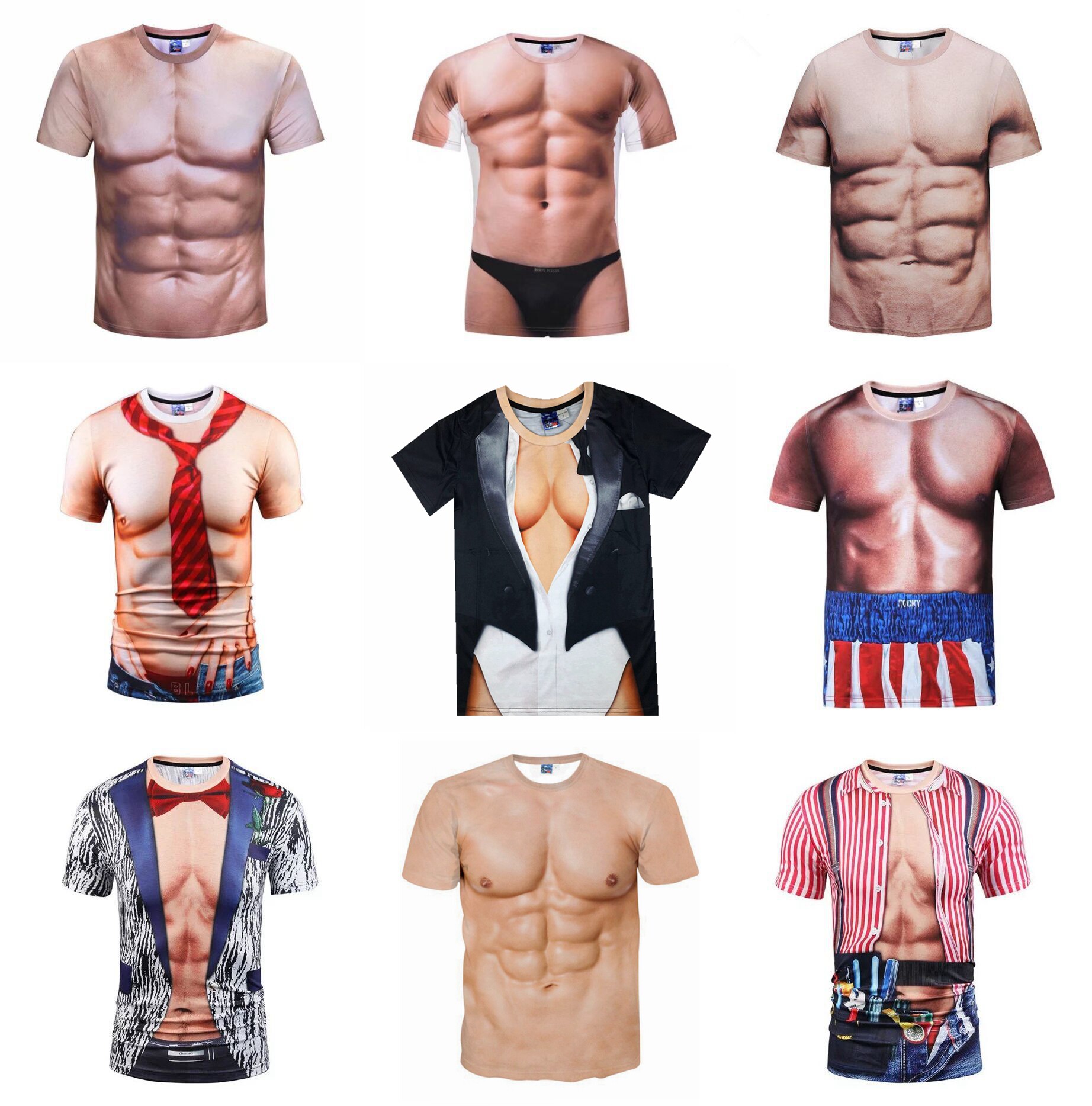 假肌肉腹肌搞笑整蛊T恤年会服装男cosplay假腹胸肌演唱会表演道具