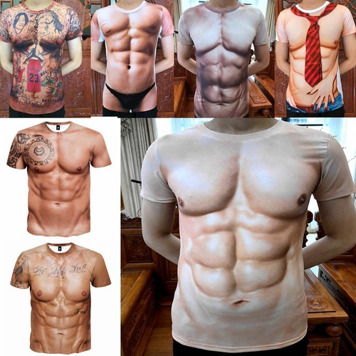 整蛊猛男年会cosplay胸肌道具t恤