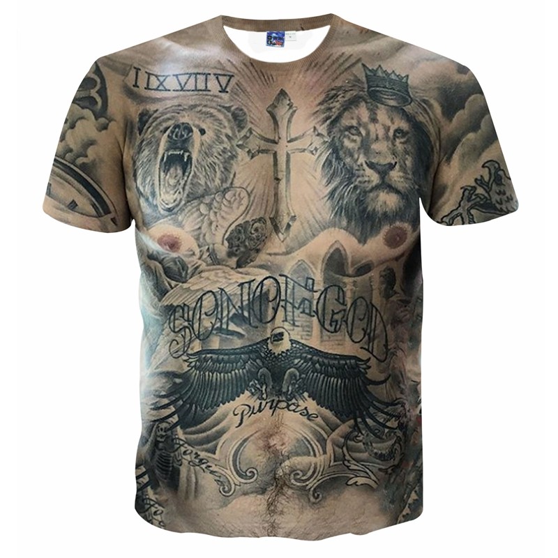 创意搞笑纹身肌肉衣服潮男t恤3D立体图案个性假腹肌胸肌肉短袖t恤