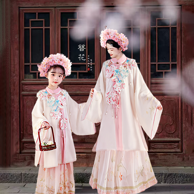 亲子明制汉服套装母女童2025新款古风簪花摄影楼儿童古装演出服装