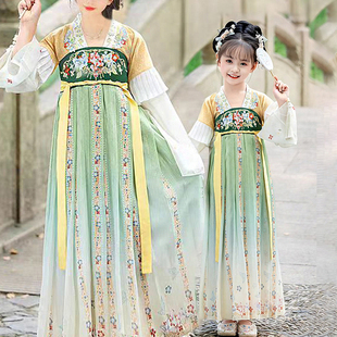 亲子古装汉服母女童秋2025新款唐装古风连衣裙儿童超仙襦裙演出服