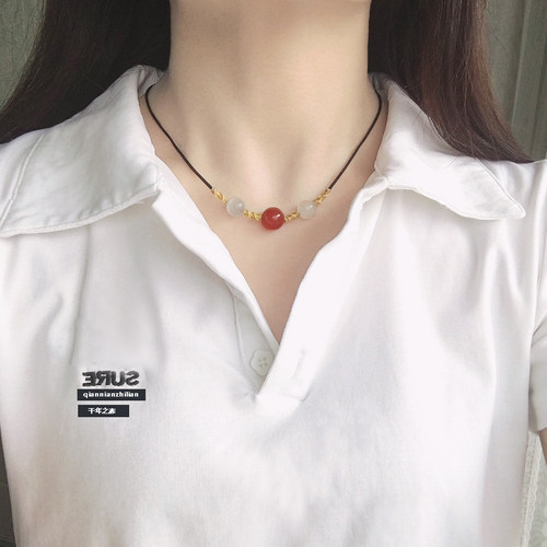 红玛瑙女项链锁骨链网红同款