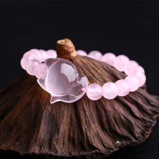 正品天然粉水晶狐狸手链  桃花粉粉色款闺蜜礼物粉晶饰品手串女