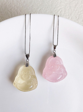 黄水晶粉水晶弥勒佛项链护身符