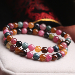 巴西 天然碧玺手链 彩色宝石水晶手串礼物女男款招财简约饰品