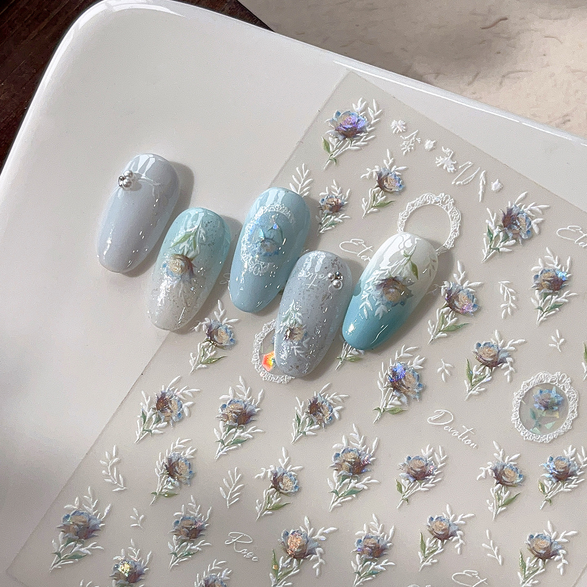 简约花卉网红贝壳光美甲贴纸装饰指甲电脑手机壳ipad手账贴画迷你