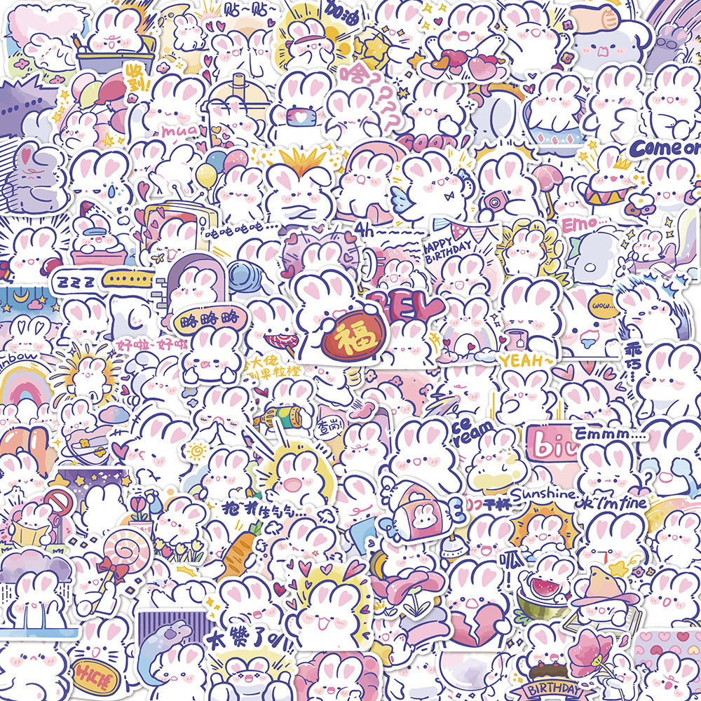 120张卡通可爱兔子贴画行李箱笔记本电脑手机壳ipad水杯手帐贴纸