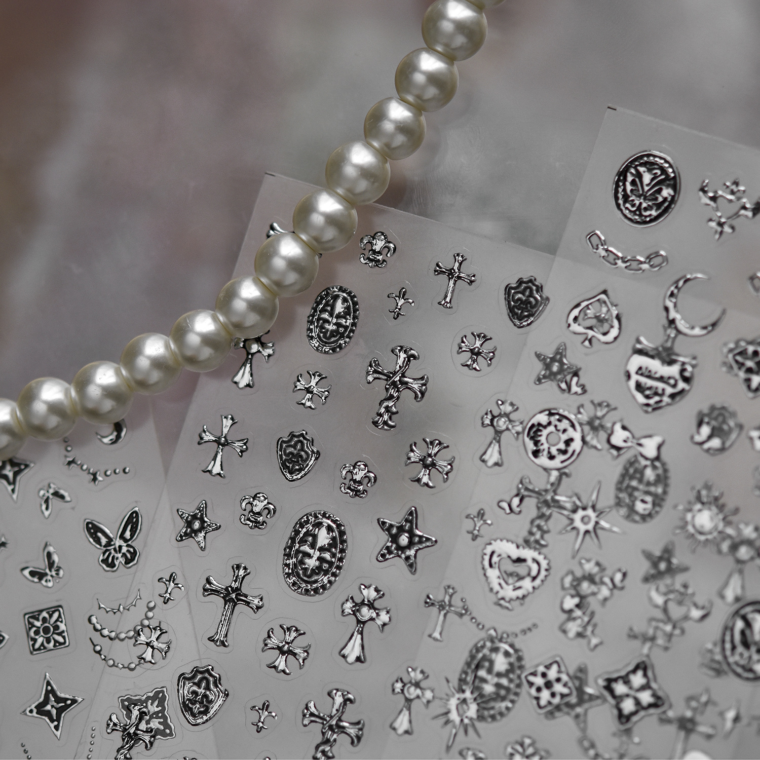 暗黑风中古十字架金属立体美甲贴纸装饰指甲电脑手机壳ipad贴画