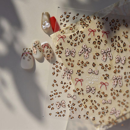 豹纹蝴蝶结薄韧美甲贴纸装饰指甲电脑手机壳ipad笔记本迷你贴画
