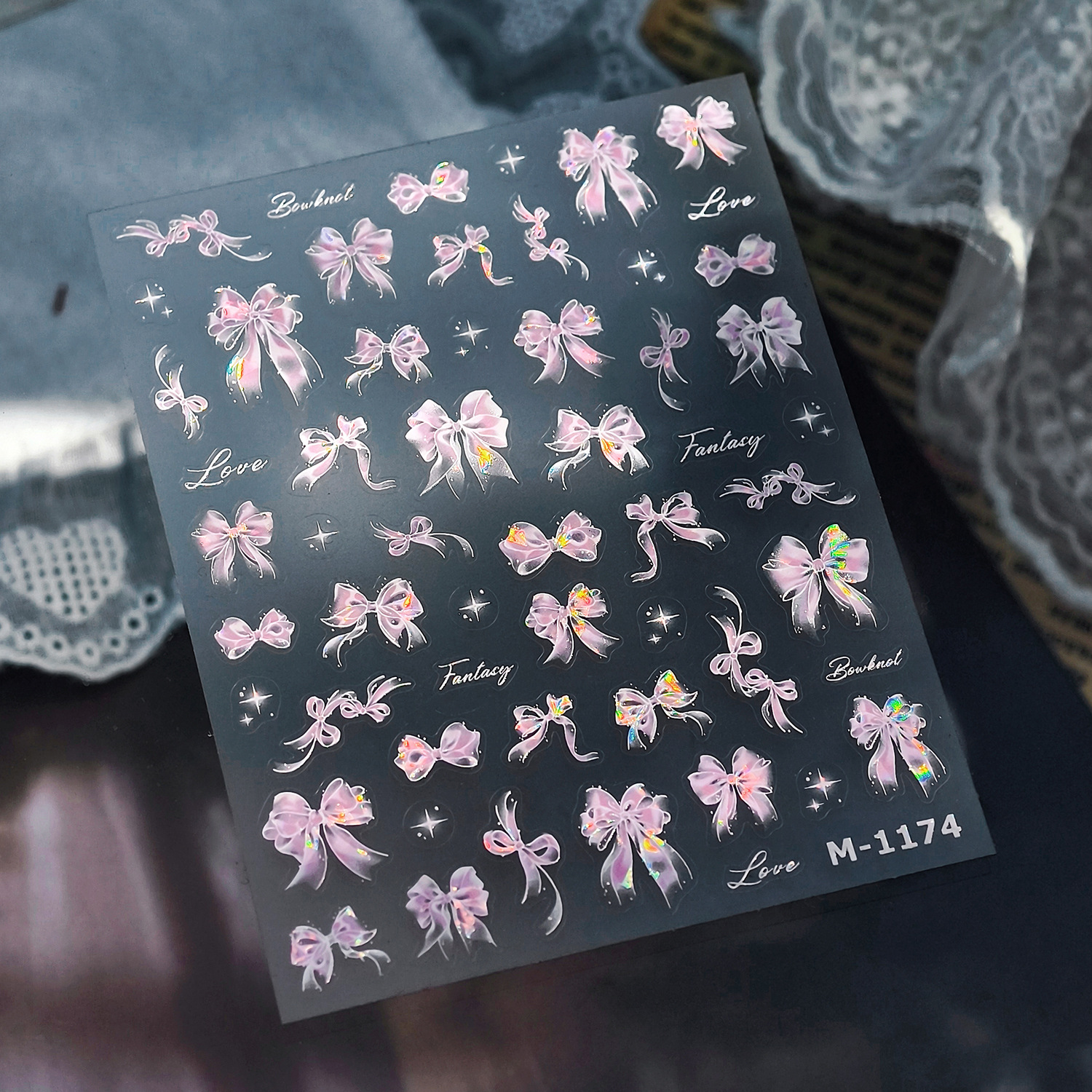 粉色蝴蝶结韩风贝壳光美甲贴纸装饰指甲电脑手机壳iPad平板贴画
