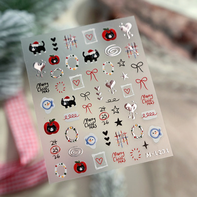 卡通可爱黑猫红苹果金属立体美甲贴纸装饰指甲电脑手机壳ipad贴画