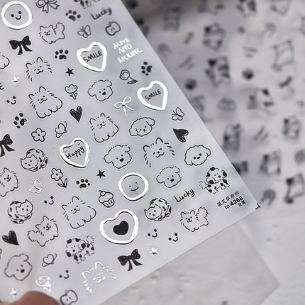 微笑小狗烫金美甲贴纸装饰指甲电脑手机壳平板相机耳机笔记本贴画