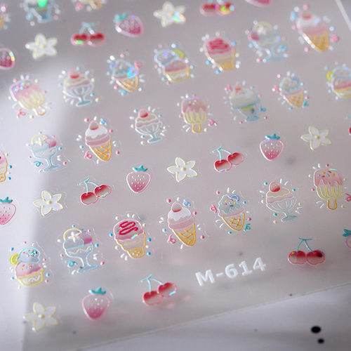 雪糕贝壳光美甲立体浮雕贴纸装饰指甲电脑手机壳平板迷你贴画