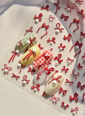 红色蝴蝶结晶钻美甲贴纸小图案diy素材手账指甲电脑手机iPad贴画