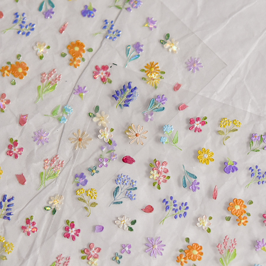 ins风春天小花美甲浮雕立体贴纸diy电脑手机文具装饰品指甲背胶