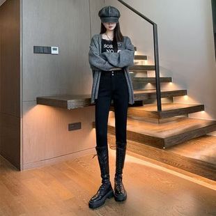 显瘦 铅笔裤 弹力百搭小脚牛仔裤 黑色女2025年紧身提臀高腰新款