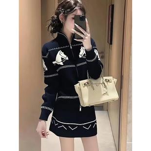 冬装搭配一整套巨好看的韩系精致贵气小香风千金穿搭针织裙子套装