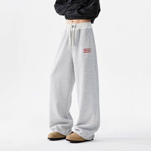 BWKA美式腰头拼接阔腿卫裤女男2025秋季潮牌宽松垂感直筒拖地裤子