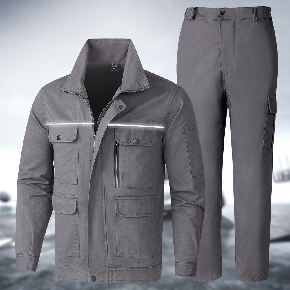 春秋工作服男装套装焊工专用纯棉劳保服电焊防烫耐磨蓝色干活穿的