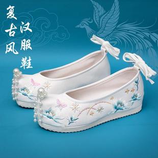 汉服鞋子女冬季内增高古装翘头履明制弓鞋古风搭配原创春秋绣花鞋