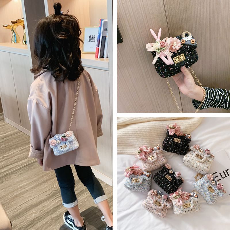 女童链条包小香风儿童包兔子迷你包包韩版百搭单肩斜跨呢子配饰