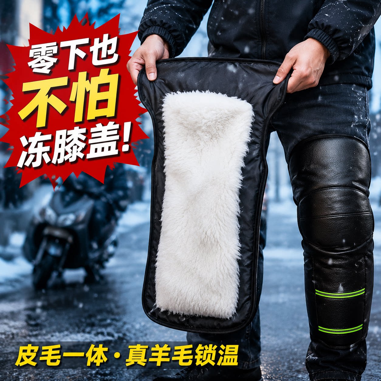冬季羊毛护膝外卖员电动车骑车护腿挡风防寒外穿加厚保暖中老年