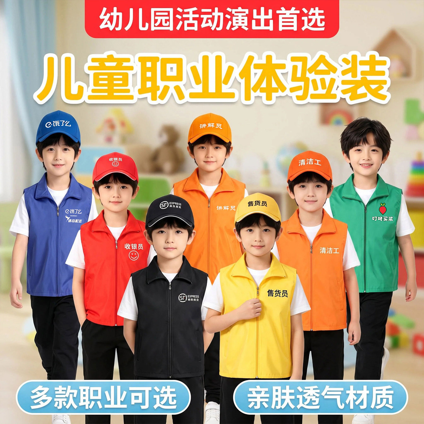 儿童中国石油加油站服装洗车修理工小导游主播叮咚买菜角色扮演服
