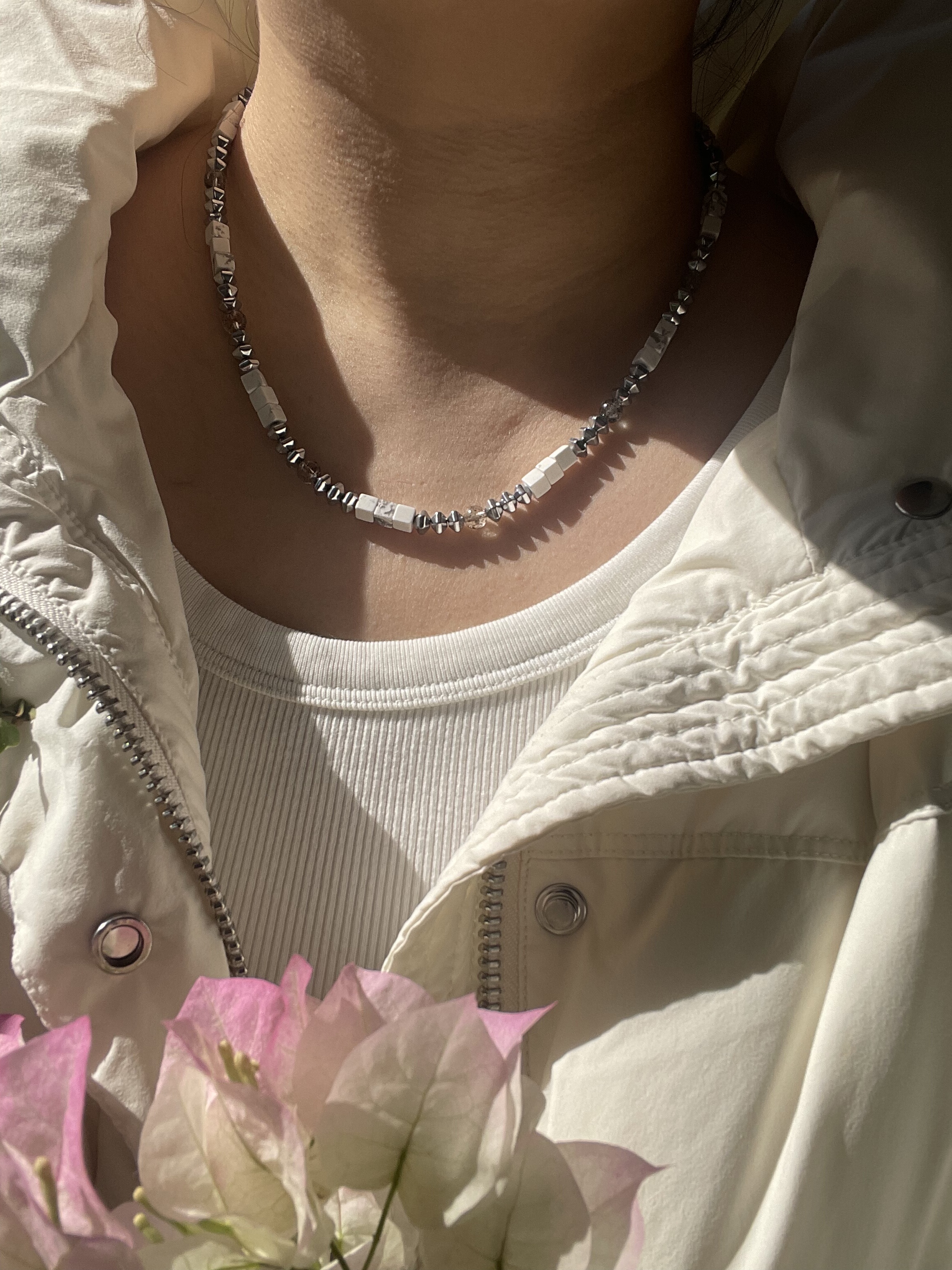 【空山基】原创设计师水晶项链设计款绿幽灵白松毛衣链蹦迪礼物