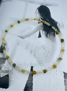 【透甜葡萄干】原创设计师黄水晶碧玺原石秀气小项链衬衫通勤毛衣