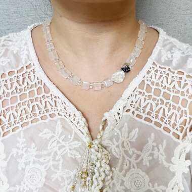 【以我寄黎明】原创设计师水晶项链白水晶冰块巴洛克珍珠黑闪灵