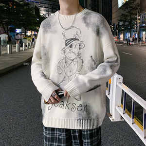 秋季港风提花圆领毛衣男士几何图套头卫衣男 B315 MY603 P75控98图片