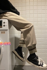 2023秋冬港风新款加厚呢料针织裤男女拼接裤K2108  P55控68图片