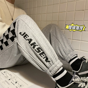 冬季新品港风加绒加厚卫裤青少年宽松印花裤男 K2122 P55控价68图片