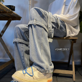 水洗复古飘带工装牛仔裤直筒宽松美式高街长裤K5391-P75控88B315，男装牛仔裤，电商B315
